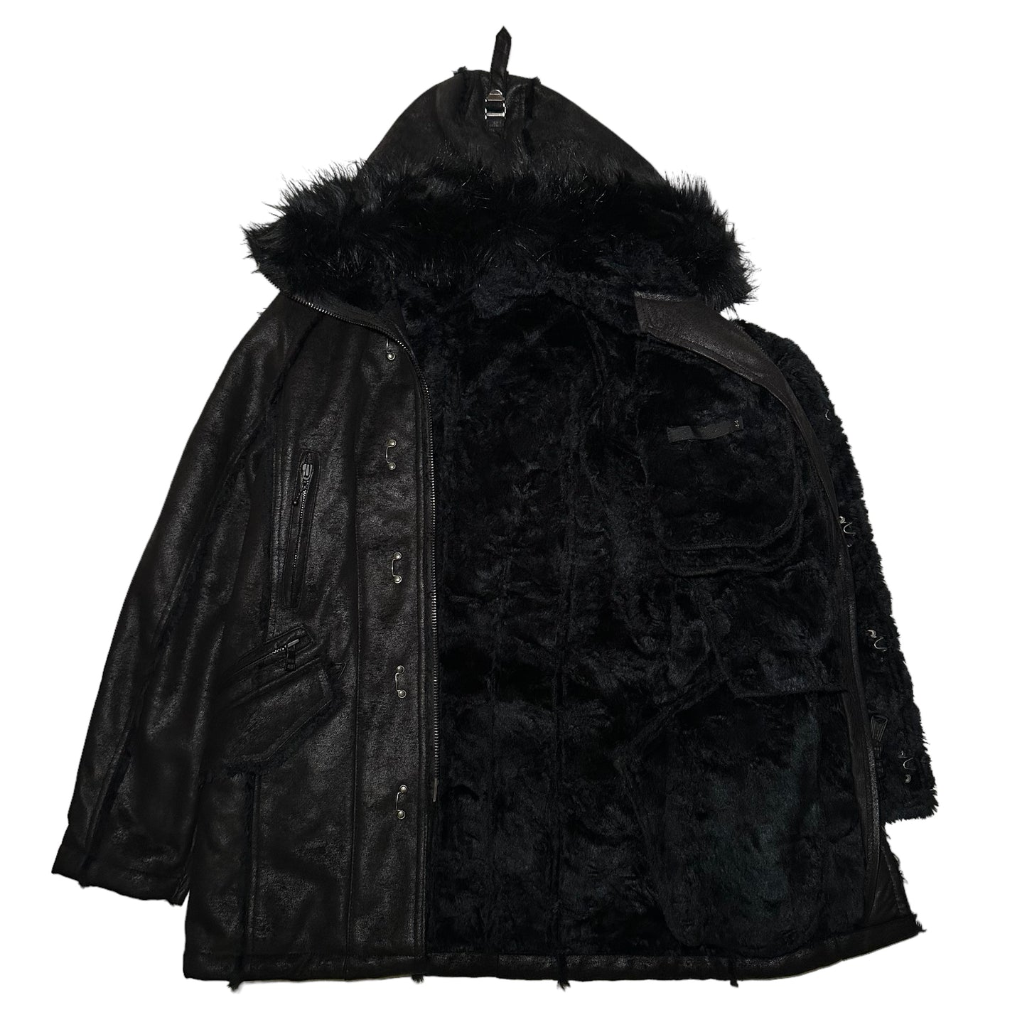 Gostar De Fuga Mink Style Faux Fur Coat w Hood Black