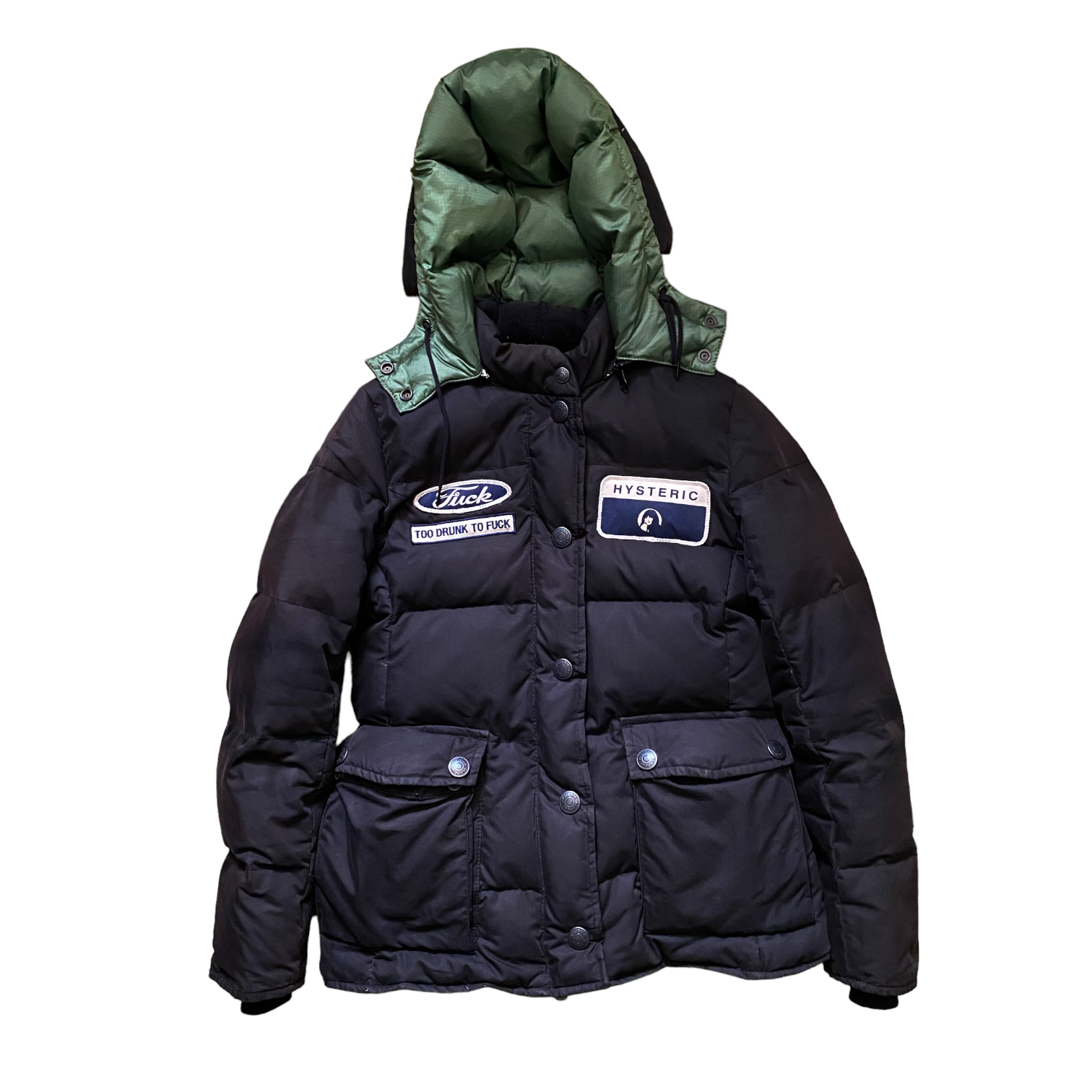 Hysteric Glamour Too Drunk to Fuck Puffer Jacket Black